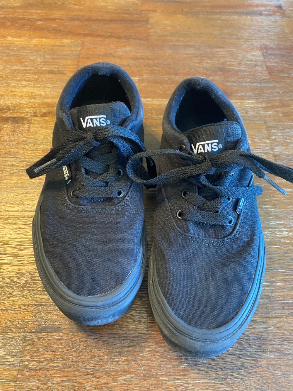 Kids Vans Black on Black Sneakers Size 3Y - Triple Black School Uniform Shoes